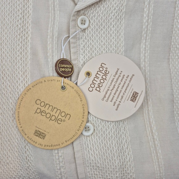 Common People M Menswear Cream Striped Textured Camp Button Down Shirt Ecru NWT - Picture 11 of 11